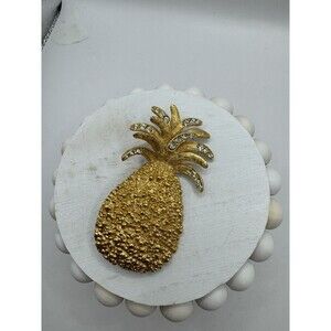 vintage large gold tone pineapple brooch textured sparkling rhinestones